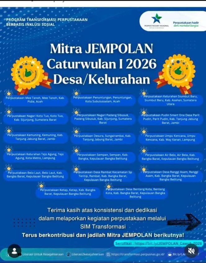 
Dari Kampung untuk Indonesia, Perpustakaan Desa Bangka Barat Cetak Prestasi Membanggakan Tingkat Nasional
